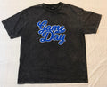 Vintage Washed Cotton Oversized Tee with Blue and White Chenille Patch