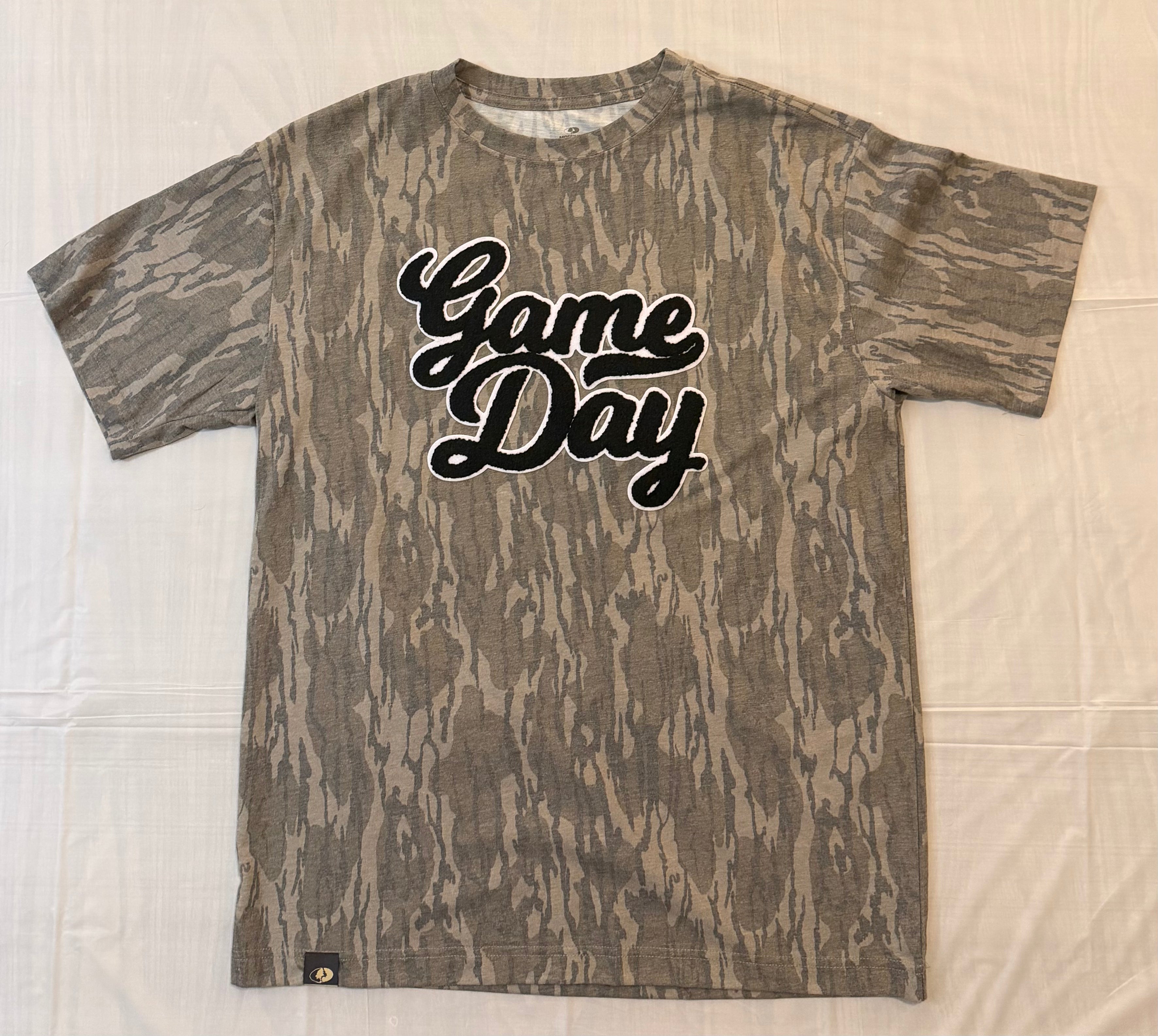 Mossy Oak Tee with a Black and White Chenille Patch