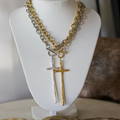 Elongated Cross Toggle Necklace  18K Non Tarnish  24K Gold Plated Pewter Pendant